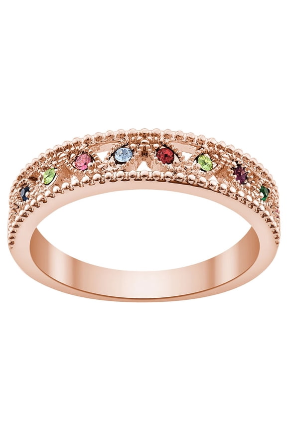 Rhodium, Gold or Rose Gold Plated Family Birthstone Band Ring ,Women's