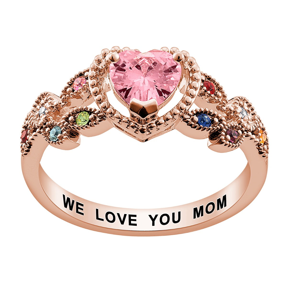 Personalized Family Name Engraved Rings with 4 Birthstones from Black  Diamonds New York
