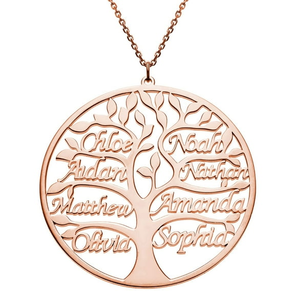 Personalized Planet Rhodium, Gold or Rose Gold Plated Family Tree Name Necklace ,Women's