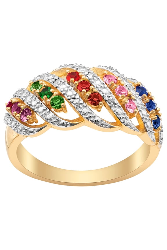 Rhodium or Gold Plated Family Birthstone Swirl with Diamond Accent Ring ,Women's