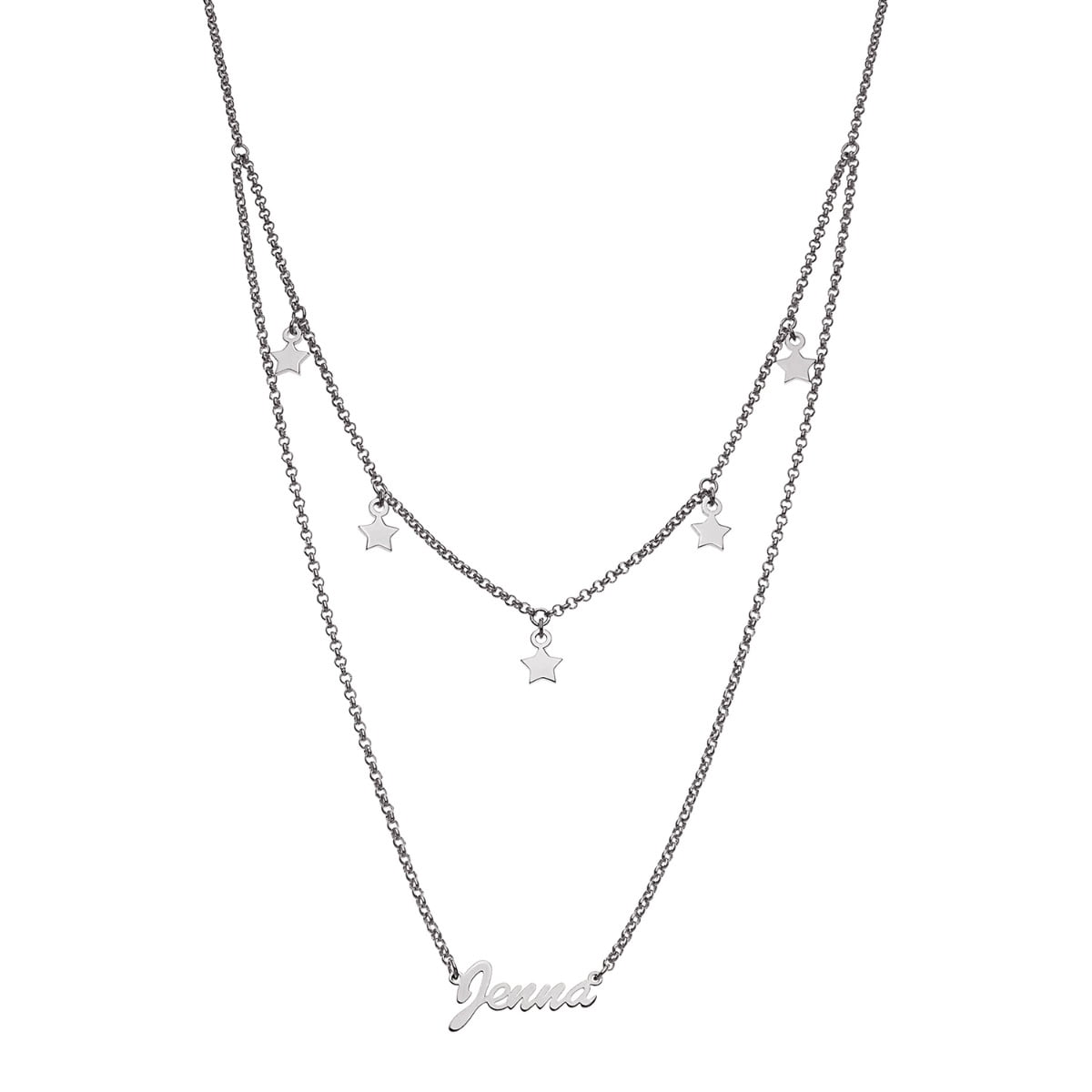 Personalized Planet Rhodium or Gold Plated Layered Name Necklace with Star Charms ,Women's