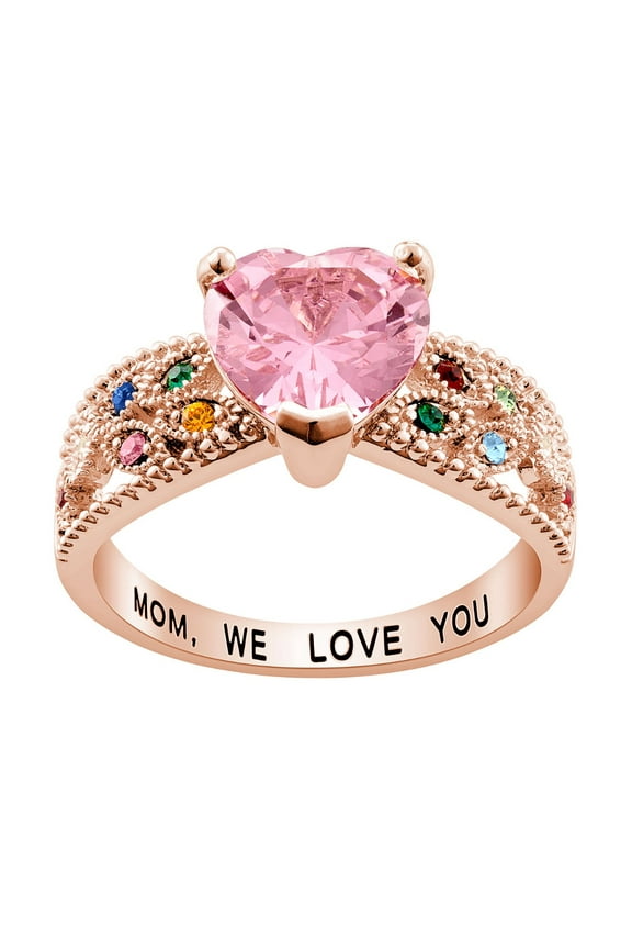 Rose Gold Plated Family Heart Family Birthstone Ring ,Women's