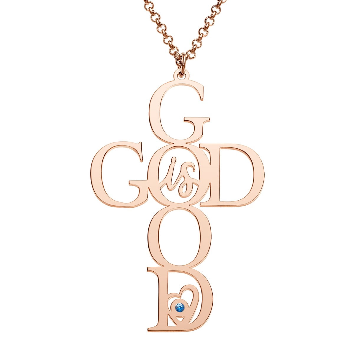 Personalized Planet Rose Goldtone God is Good Cross with Birthstone Necklace ,Women's