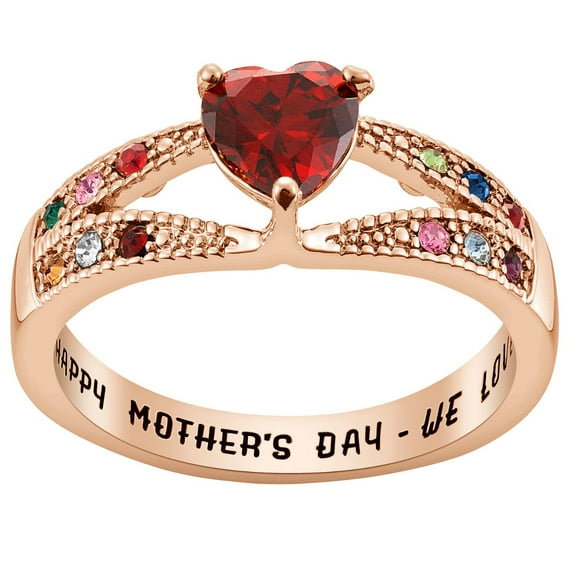 Personalized Planet Rose Goldtone Mother/ GrandFamily Heart Family Birthstone Ring ,Women's