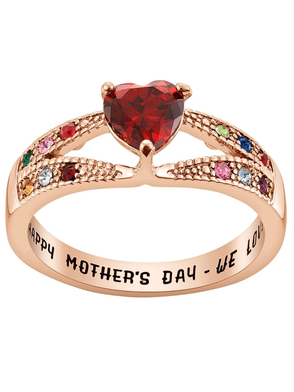 Rose Goldtone Mother/ GrandFamily Heart Family Birthstone Ring ,Women's