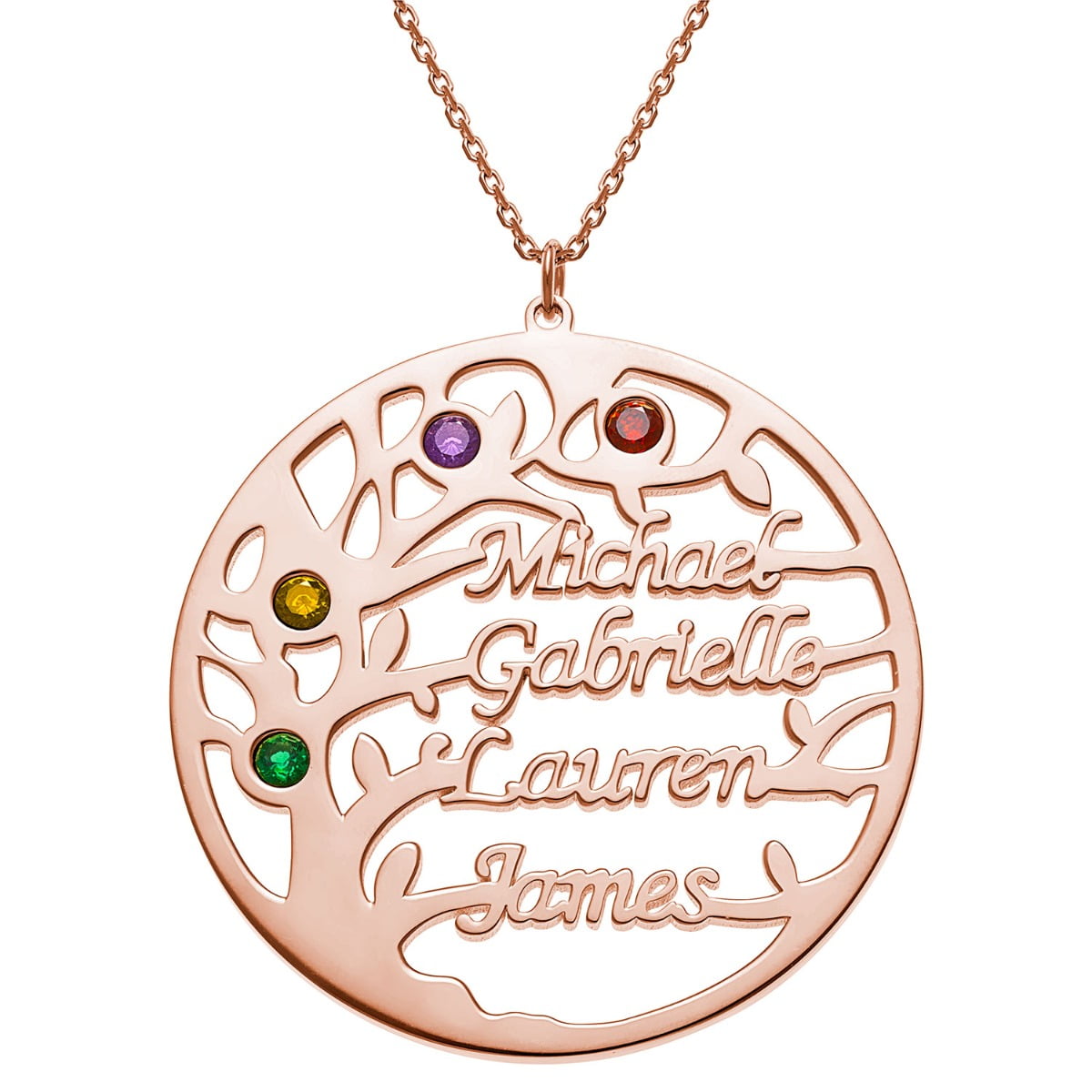 Personalized Planet Goldtone Name and Birthstone Family Tree