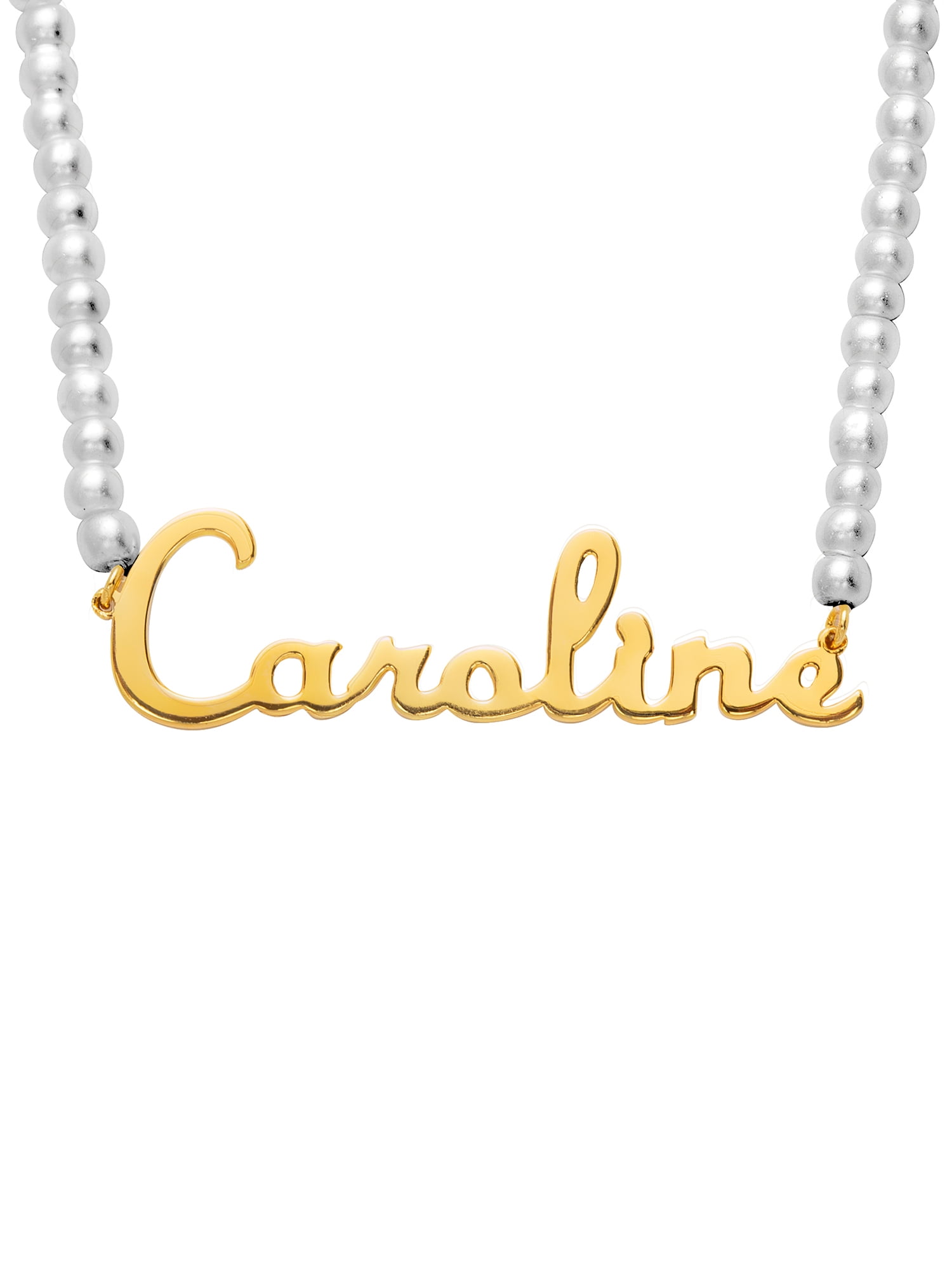 Personalized Planet Script Name Glass Pearl Necklace ,Women's
