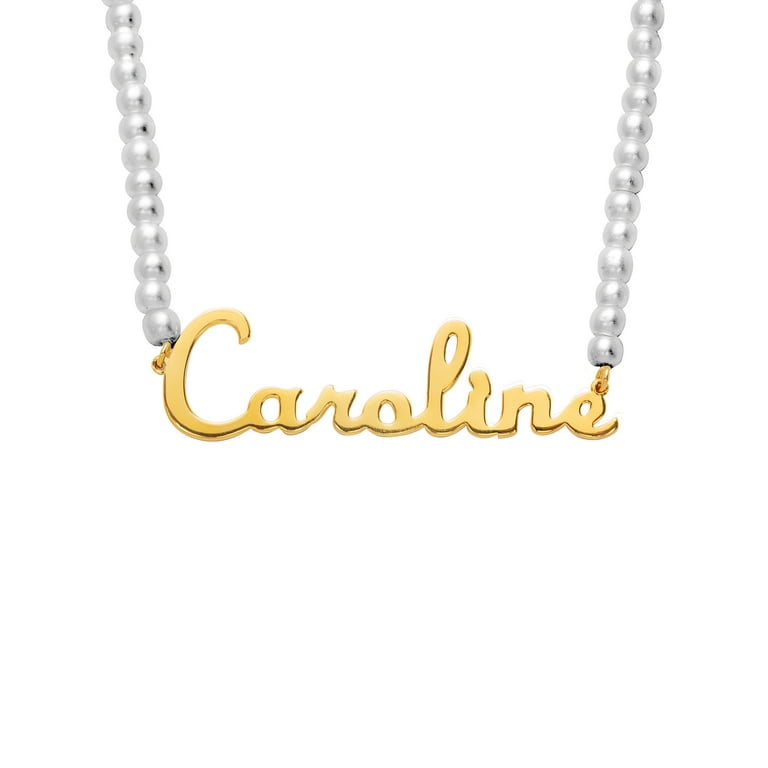 Personalized Planet Script Name Glass Pearl Necklace ,Women's