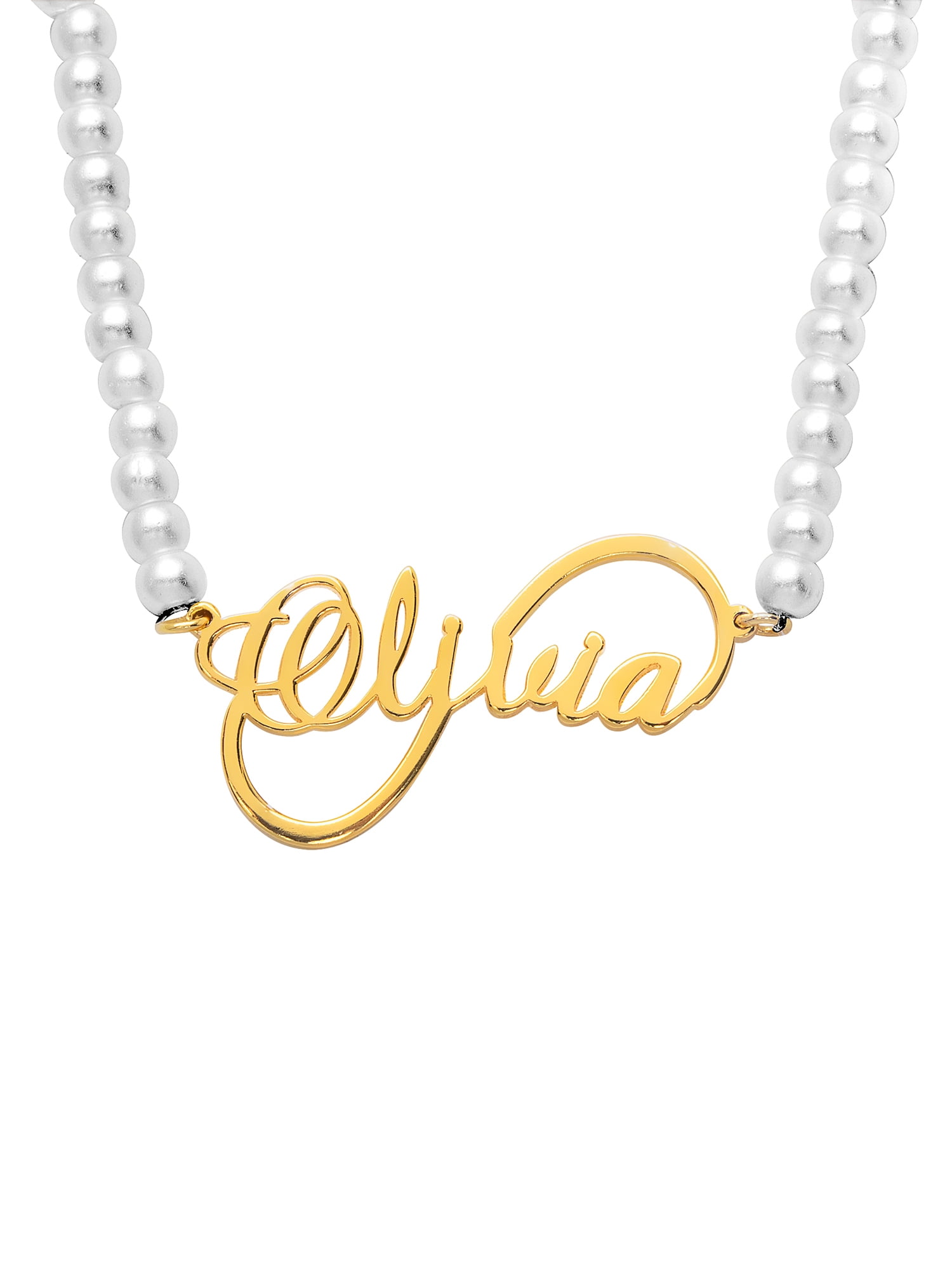 Personalized Planet Script Name Infinity Glass Pearl Necklace ,Women's
