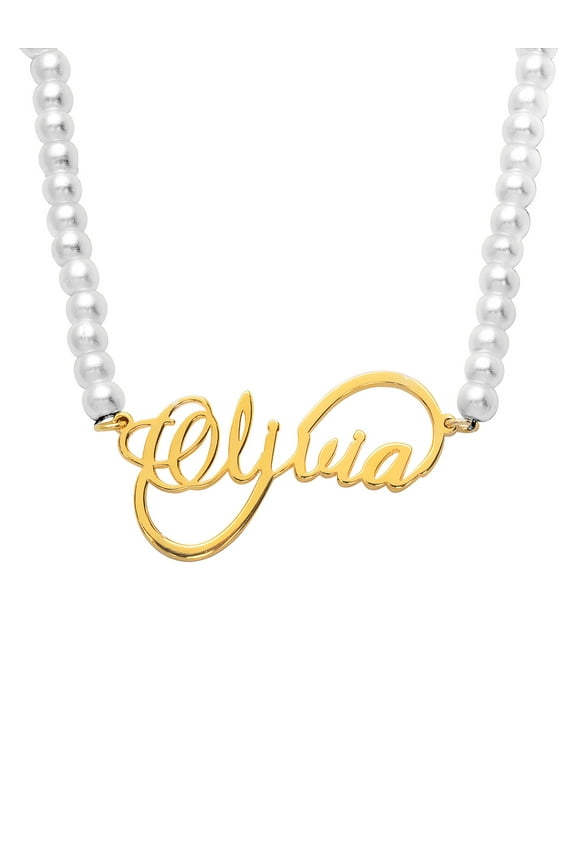 Script Name Infinity Glass Pearl Necklace ,Women's