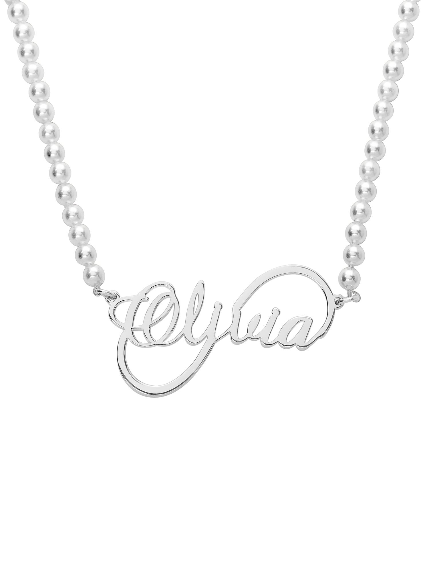 Personalized Planet Script Name Infinity Shell Pearl Necklace ,Women's