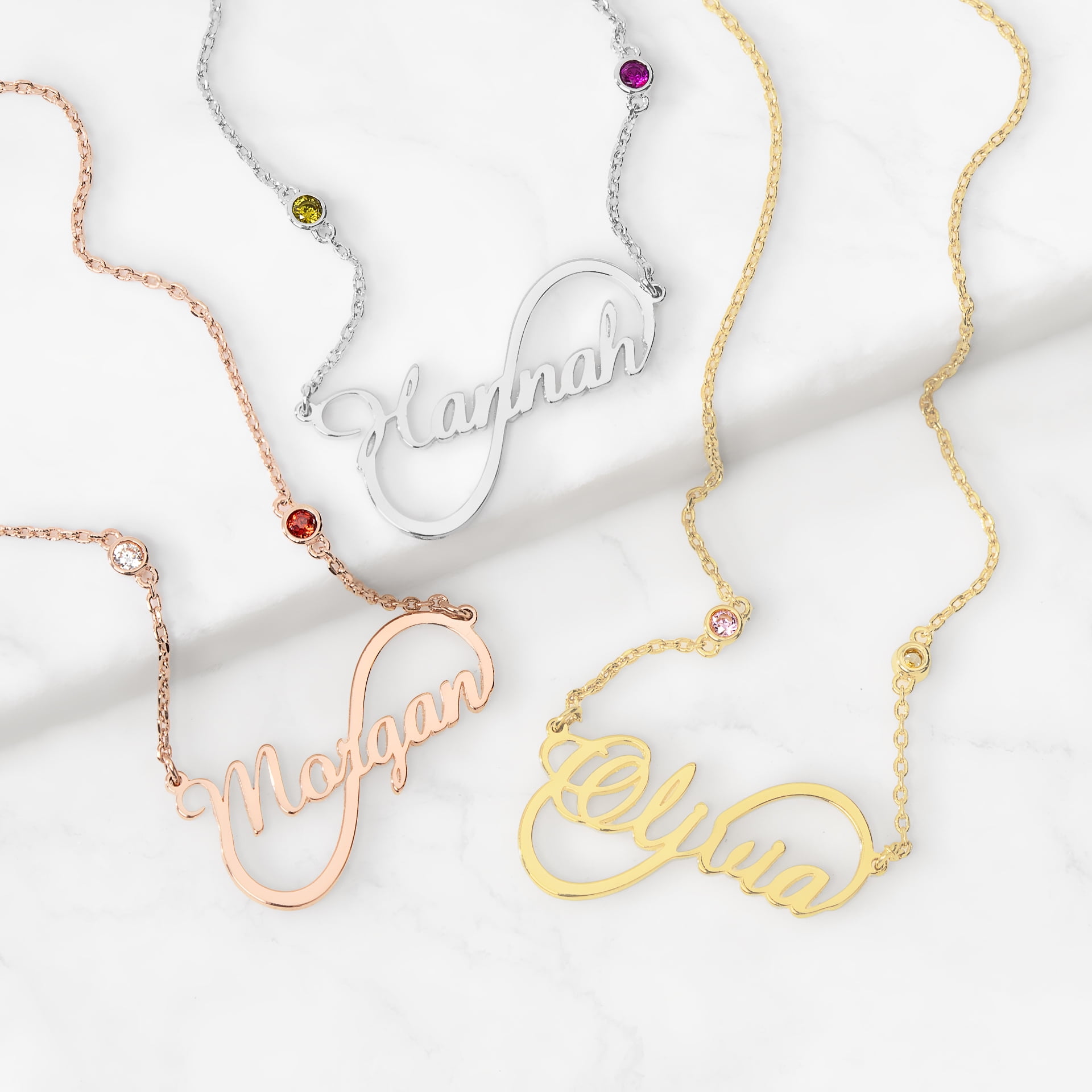 Personalized Planet Script Name Infinity and Birthstone Necklace ,Women's