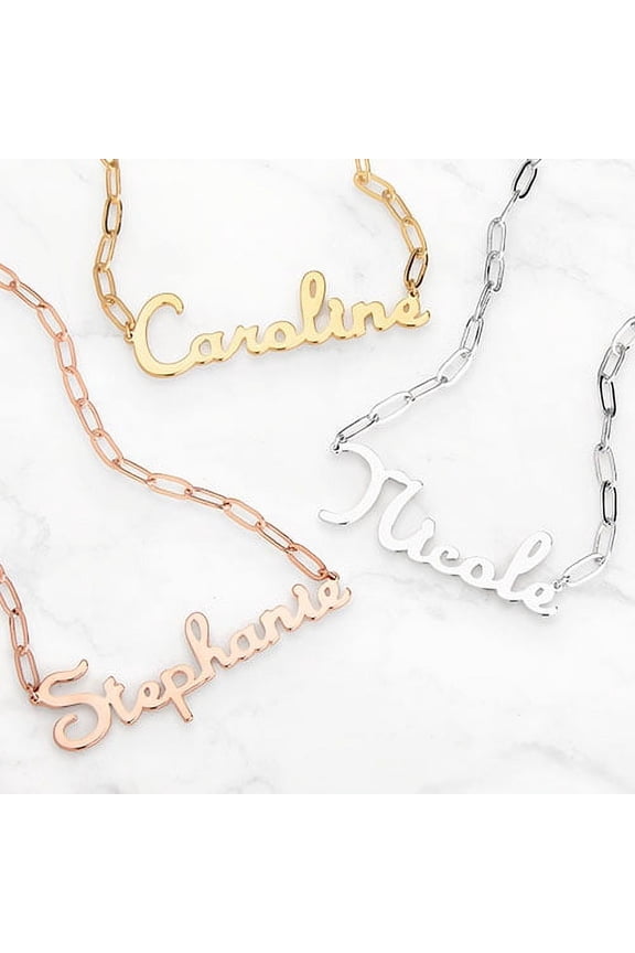 Script Name Paperclip Chain Necklace ,Women's