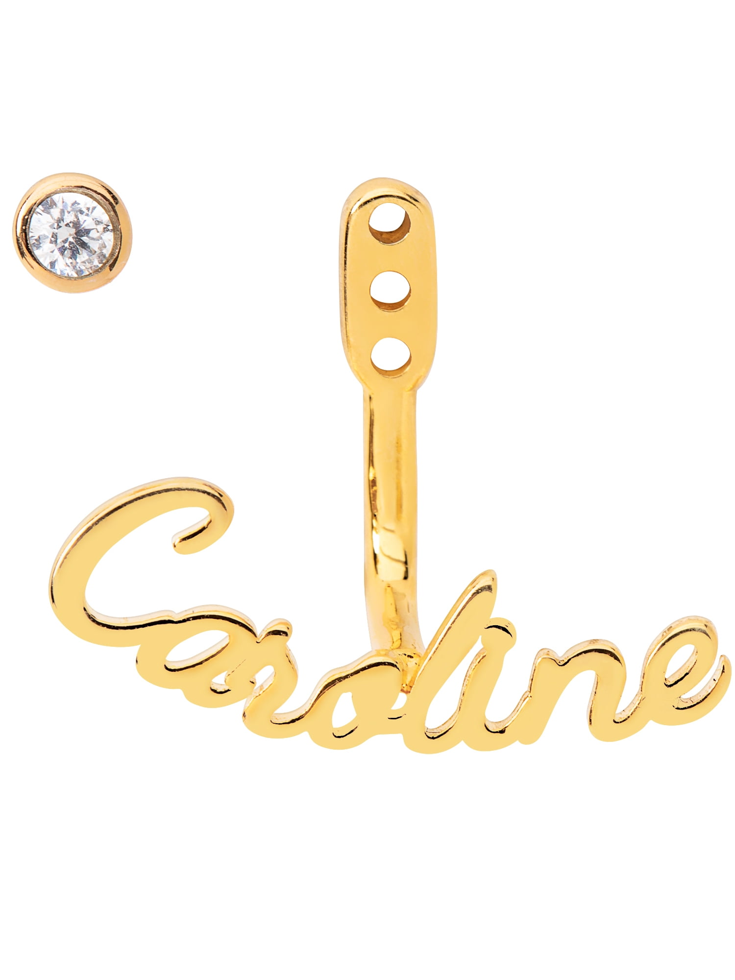 Personalized Planet Script Name and Birthstone Front/ Back Earrings ,Women's