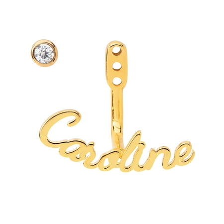 Personalized Planet Script Name and Birthstone Front/ Back Earrings ,Women's