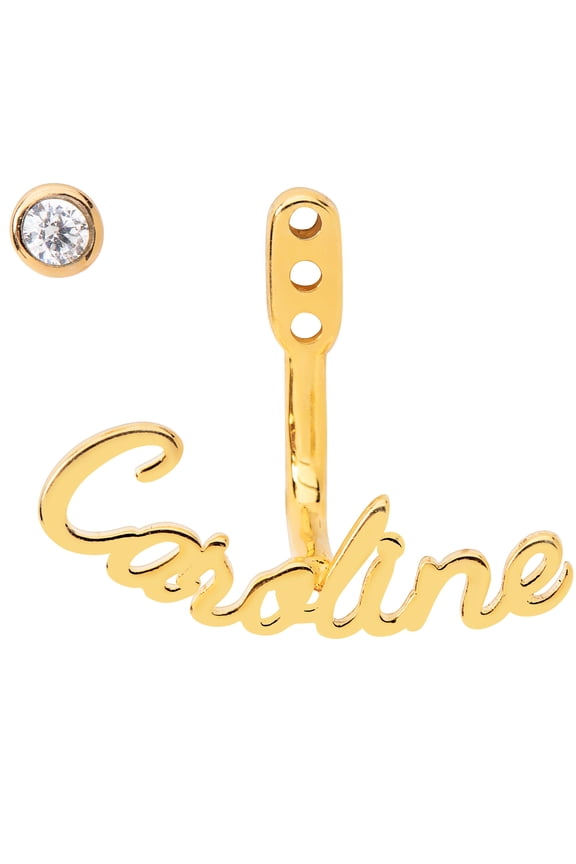 Script Name and Birthstone Front/ Back Earrings ,Women's