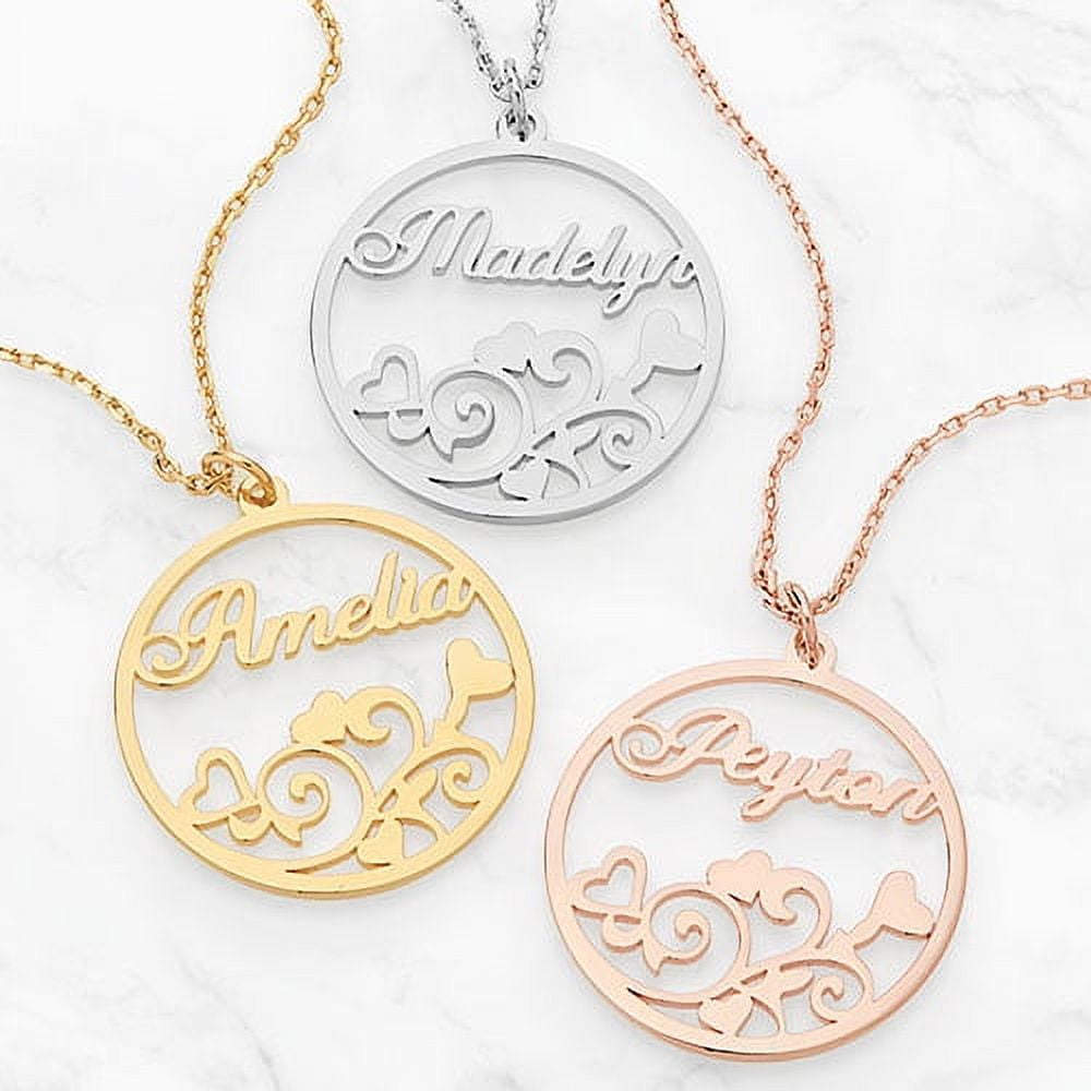 Personalized Planet Scrolling Hearts Name Necklace ,Women's