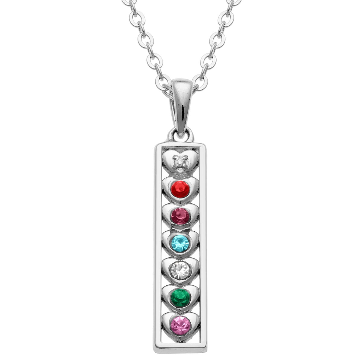 Personalized Planet Silver Plated Family Birthstone Heart and Diamond Accent Necklace ,Women's