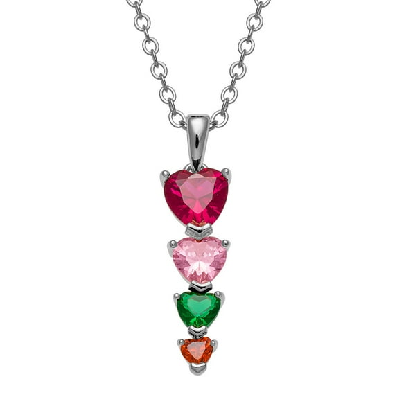 Personalized Planet Silver Plated Stacked Heart Family Birthstone Necklace ,Women's