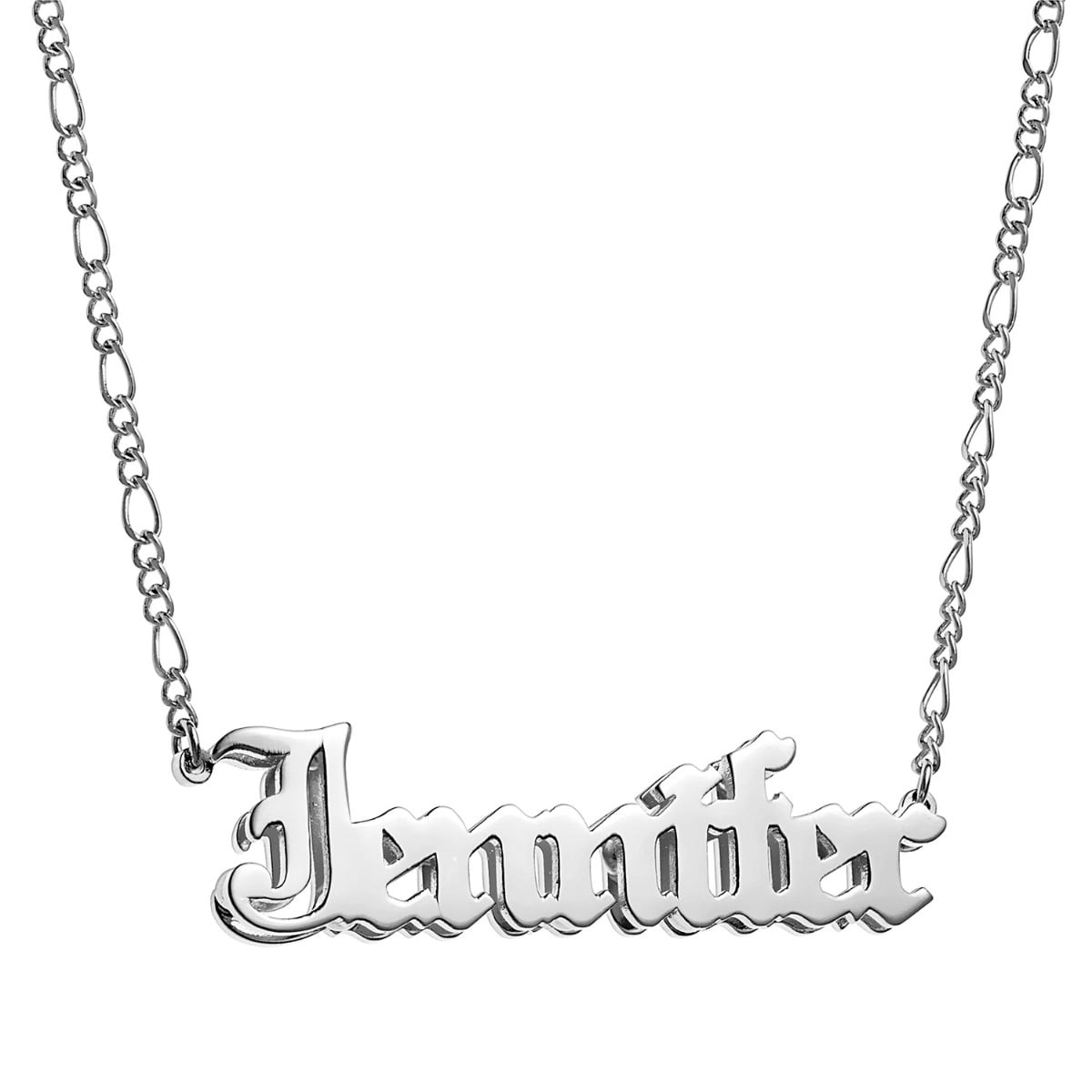 Personalized Planet Silvertone 3-D Old English Name Plaque Necklace ,Women's