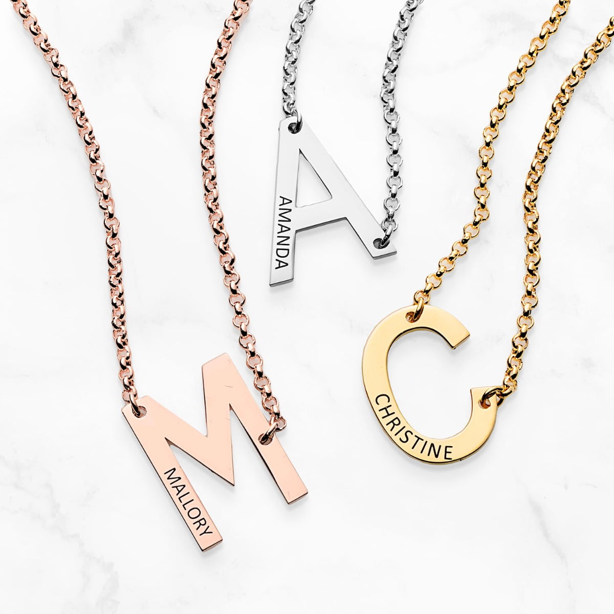 Personalized Planet Small Initial with Engraved Name Station Necklace ,Women's