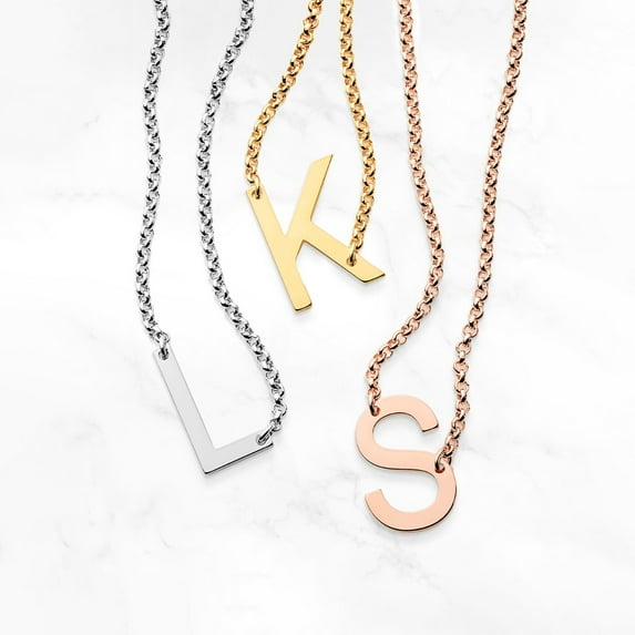 Personalized Planet Small Sideways Initial Necklace ,Women's