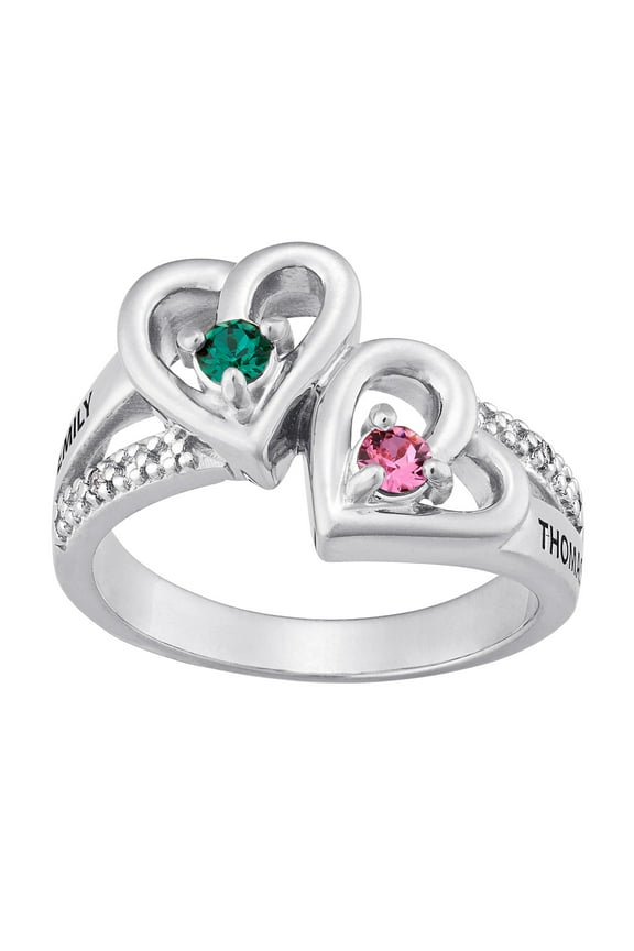 Sterling Silver Couples Heart Birthstone & Name Diamond Accent Ring ,Women's