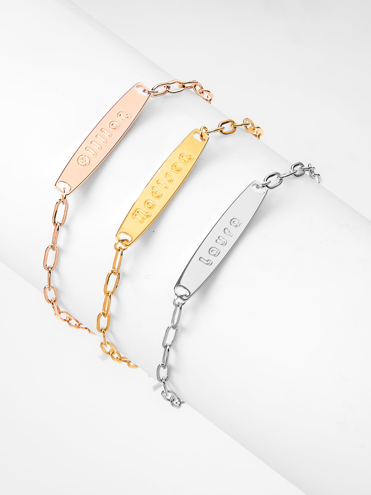 Personalized Planet Sterling Silver Engraved Bar Paper Clip Chain Bracelet ,Women's
