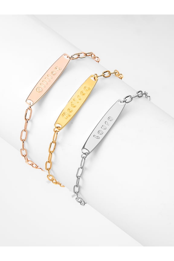 Sterling Silver Engraved Bar Paper Clip Chain Bracelet ,Women's