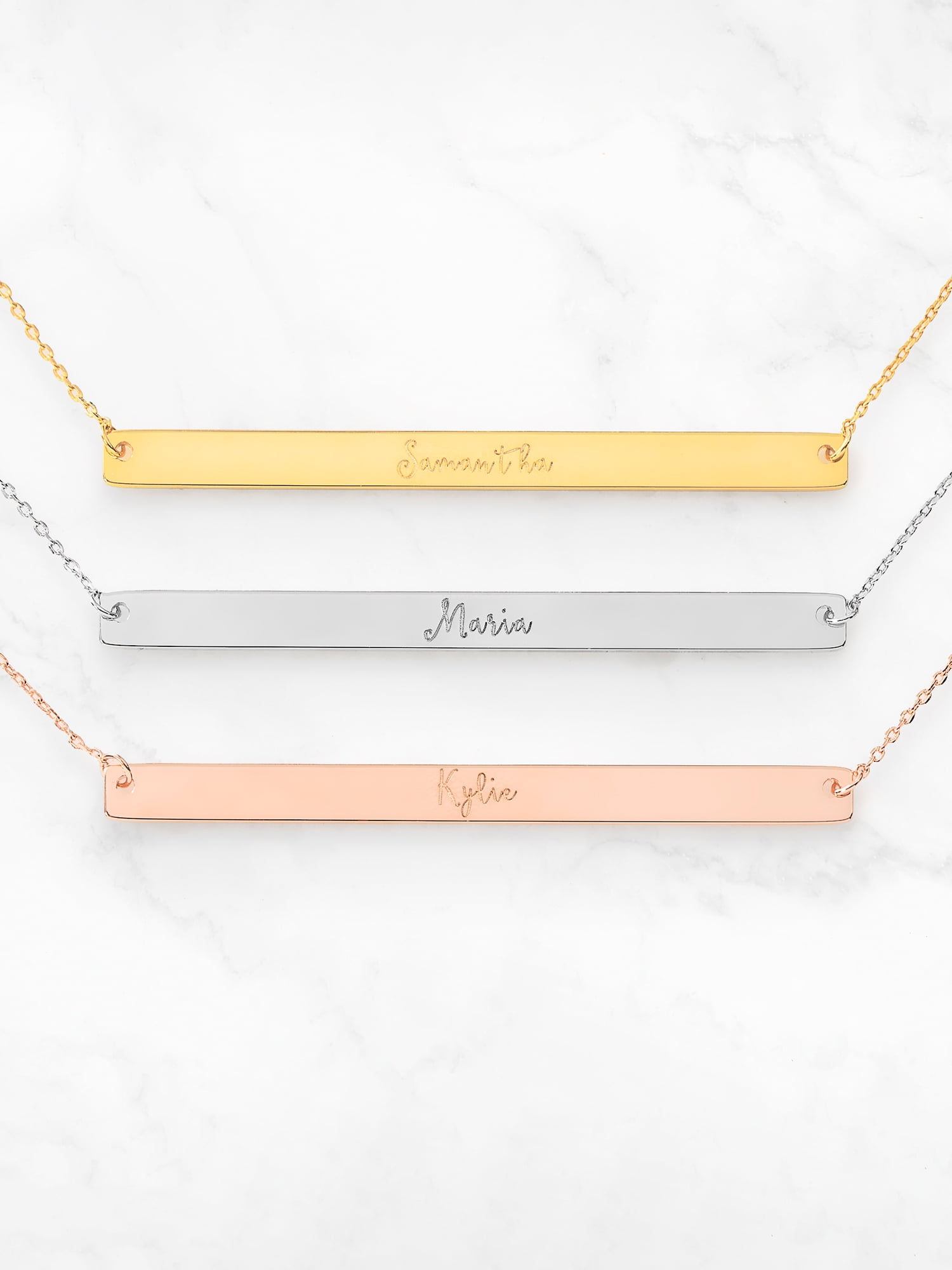 Personalized Planet Sterling Silver Long Bar Name Necklace ,Women's