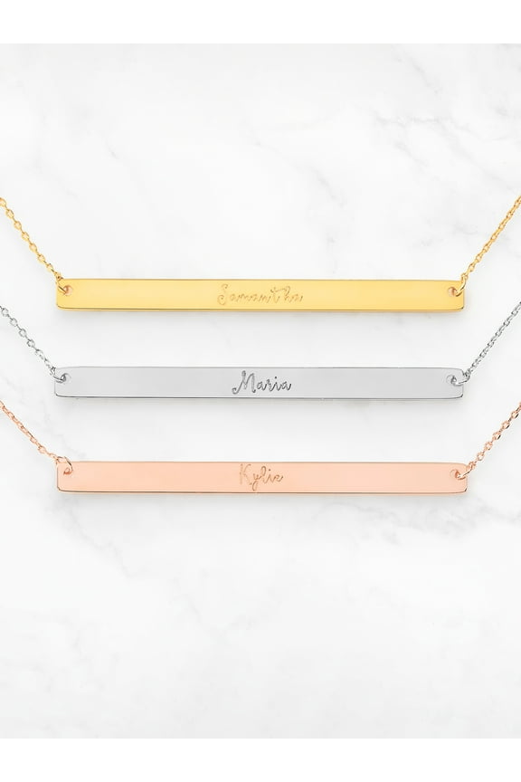 Sterling Silver Long Bar Name Necklace ,Women's