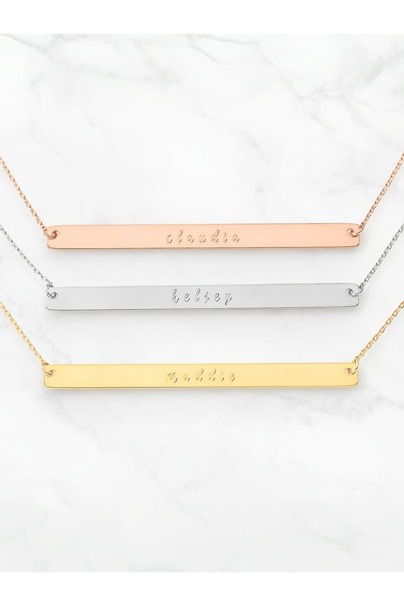 Sterling Silver Long Bar Name Necklace ,Women's