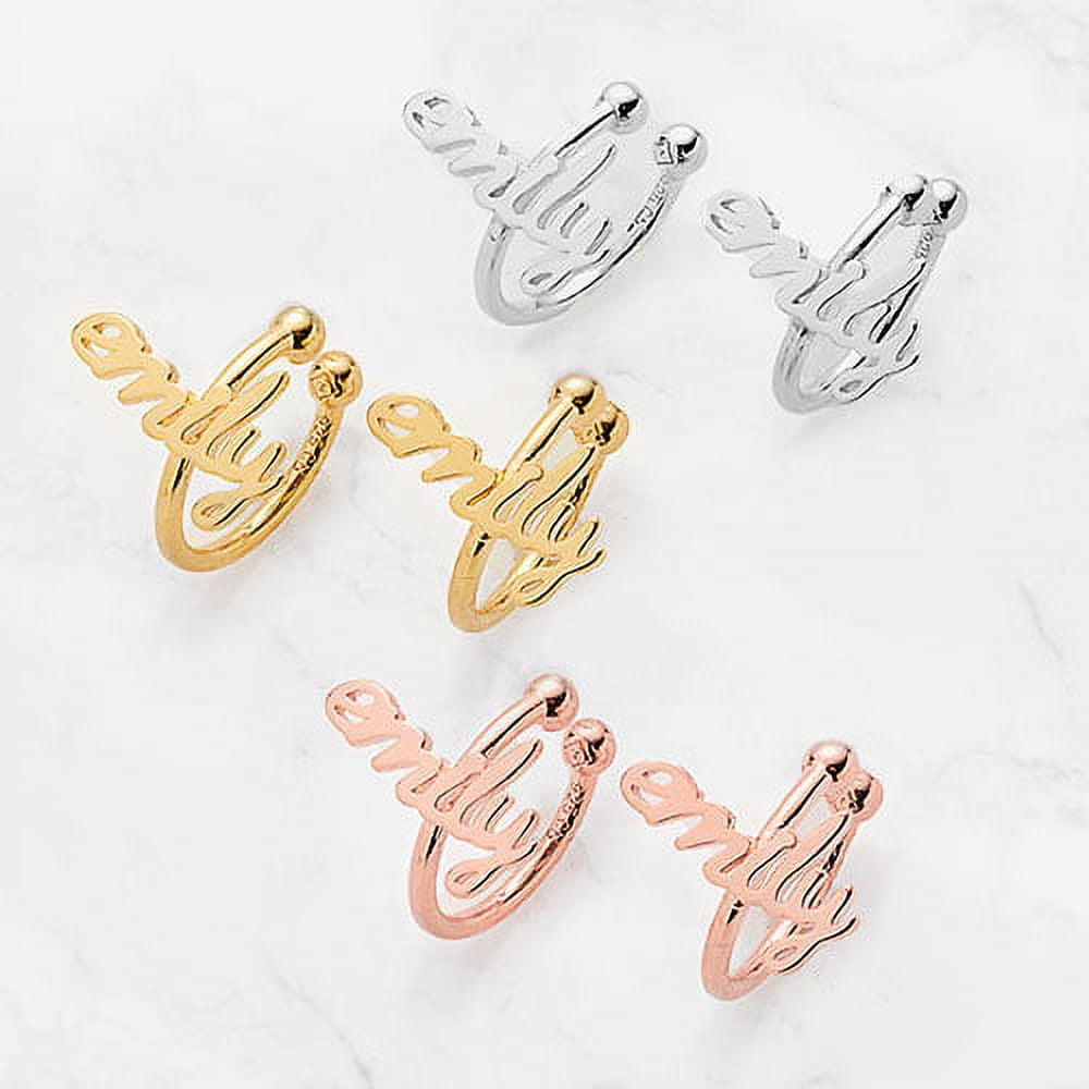 Personalized Planet Sterling Silver Lowercase Script Name Ear Cuffs ,Women's