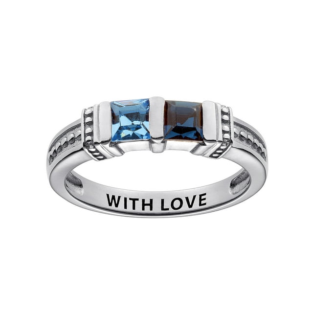 Personalized Planet Sterling Silver Mother's Square Birthstone Ring 2-5 Stones ,Women's