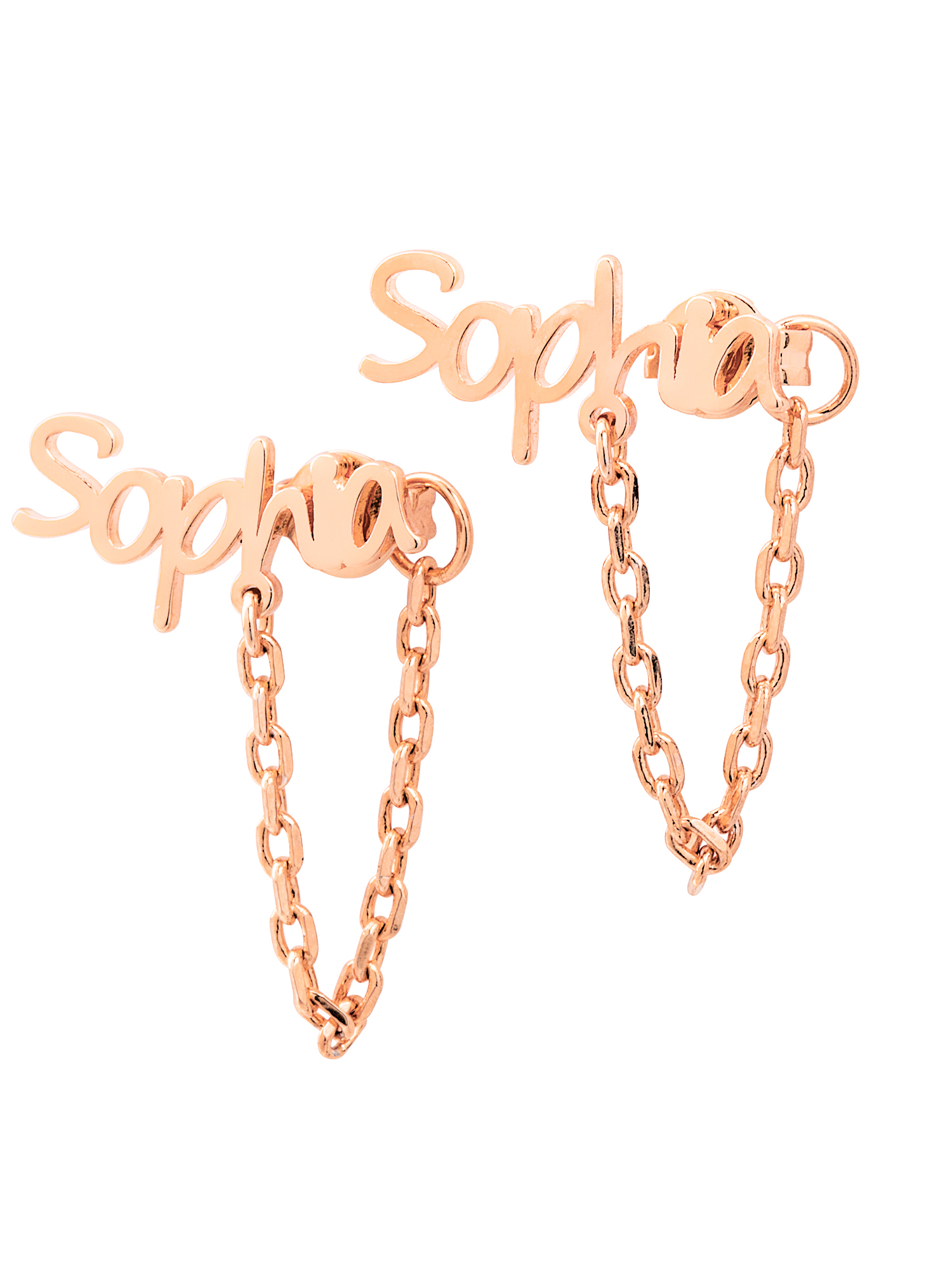 Personalized Planet Sterling Silver Personalized Planet Name Crawler Button with Chain Loop Earring ,Women's