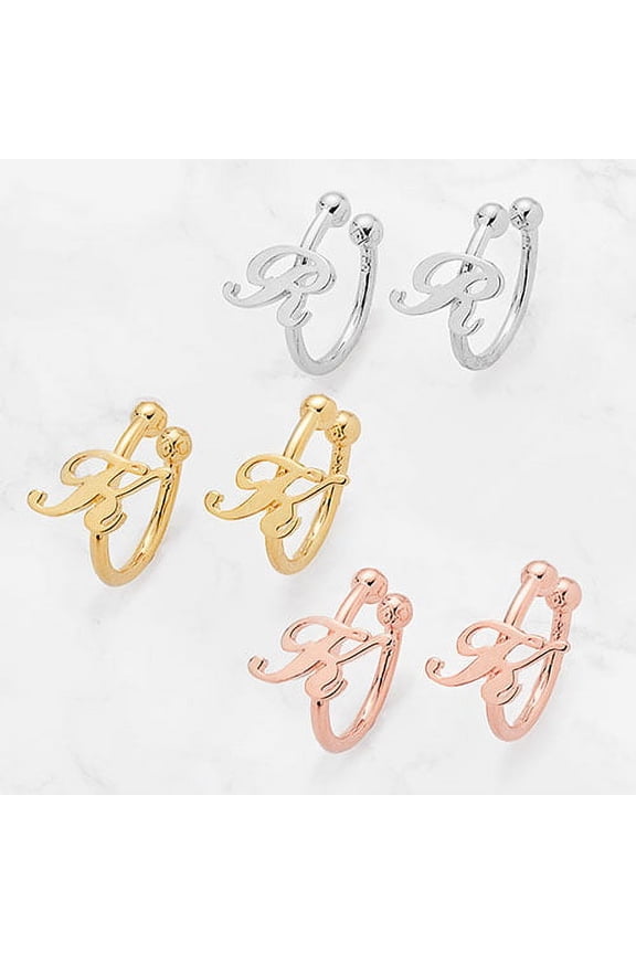 Sterling Silver Script Initials Ear Cuffs ,Women's