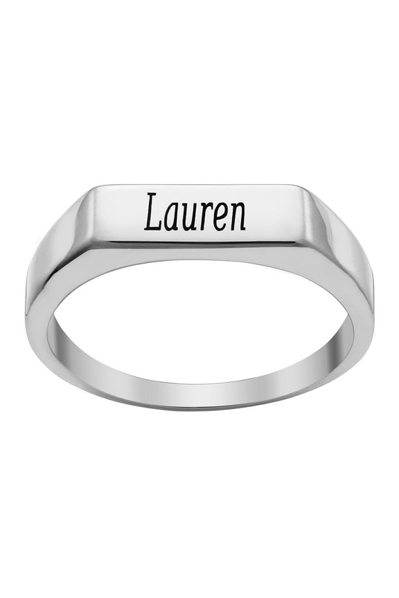 Sterling Silver or Gold over Sterling Engraved Name Rectangle Ring ,Women's