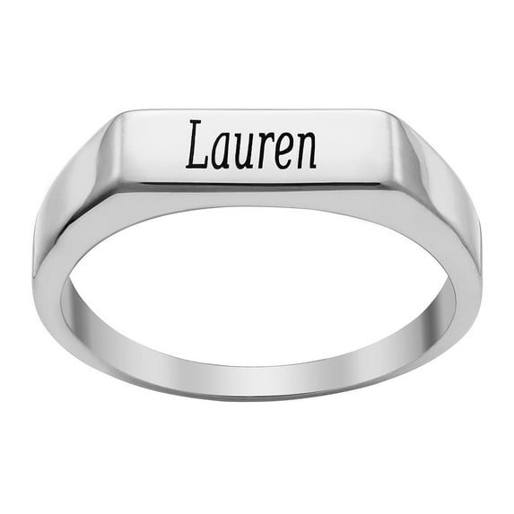 Personalized Planet Sterling Silver or Gold over Sterling Engraved Name Rectangle Ring ,Women's