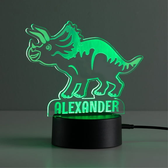 Personalized Planet Triceratops Multicolor LED Night Light with Custom Name Laser Engraved on Acrylic Design Insert