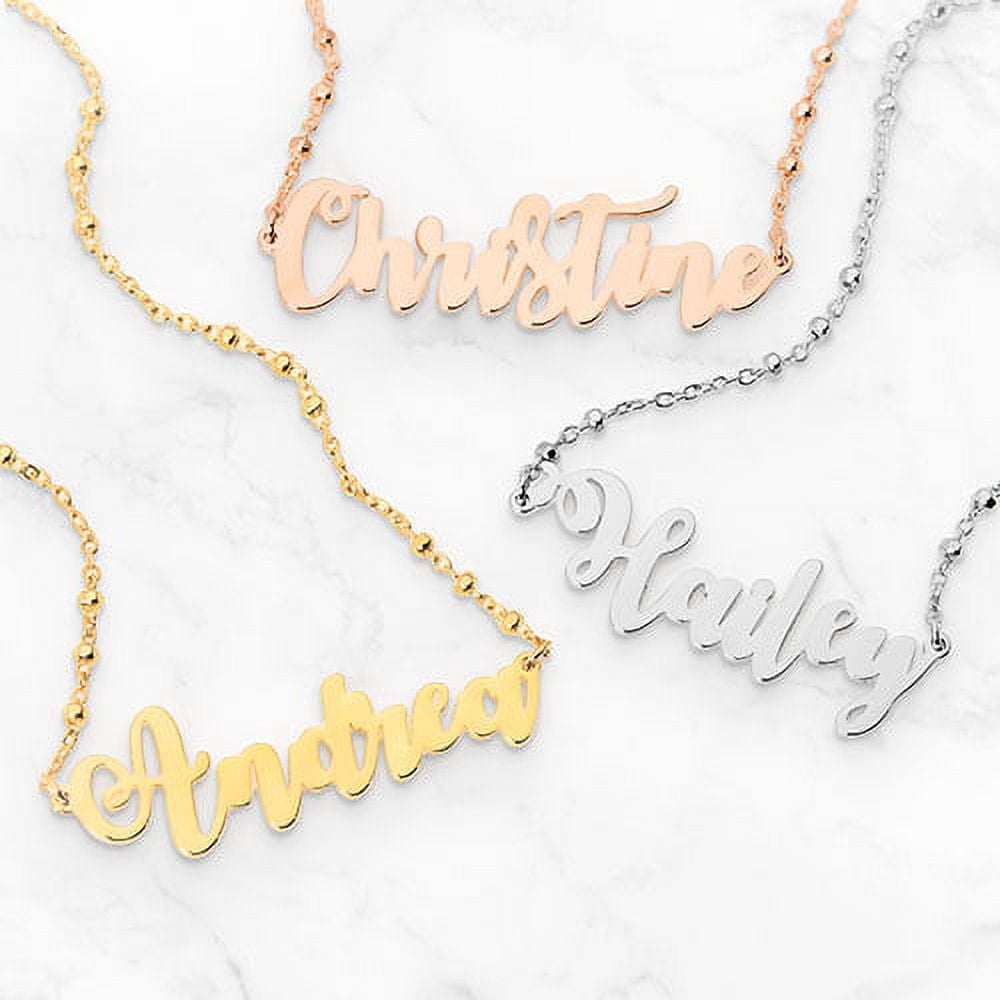 Personalized Planet Whimsical Script Name on Beaded Chain Necklace ,Women's