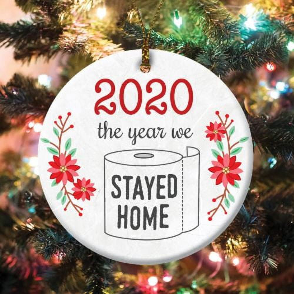 2020 The Year We Stayed Home Christmas Tree Ornament with COVID Toilet Paper on Porcelain Round Decoration