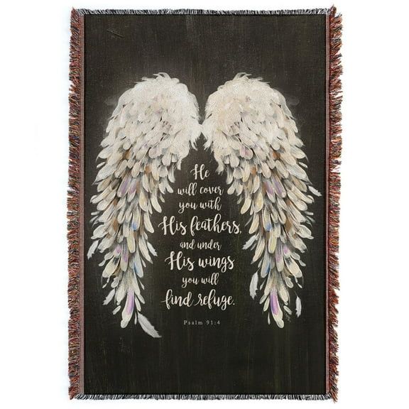 Personalized Planet He Will Cover You With His Feathers Psalm 91:4 Spiritual Throw Blanket |Religious Tapestry with Rainbow Colored Fringe | 54" x 38"