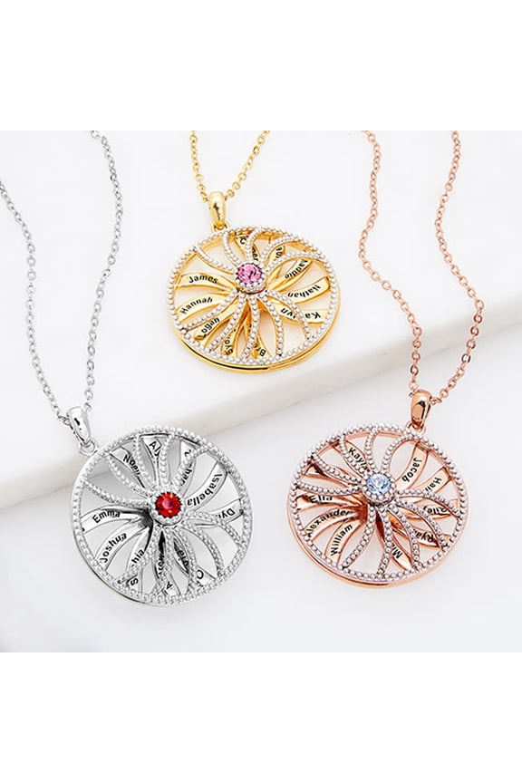 Women's 3-D Engraved Starburst with Birthstone Spinner Necklace
