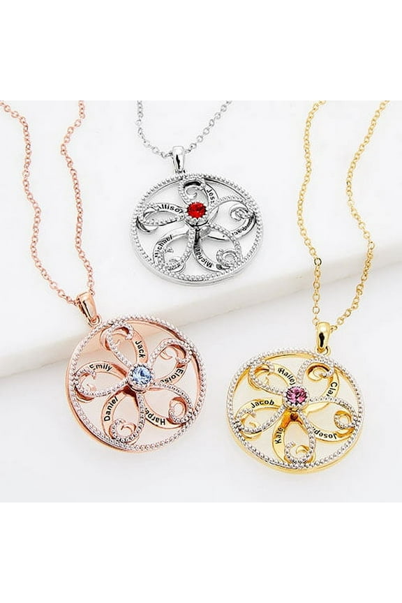 Women's 3-D Engraved Swirl with Birthstone Spinner Necklace