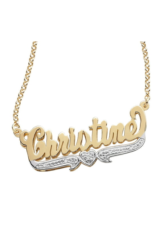 Women's 3-D Sterling Two-Tone Script Nameplate Necklace with Diamond Accent, 20"