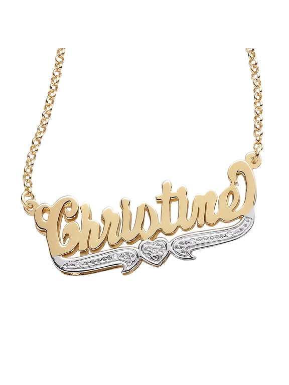 Women's 3-D Sterling Two-Tone Script Nameplate Necklace with Diamond Accent, 20"