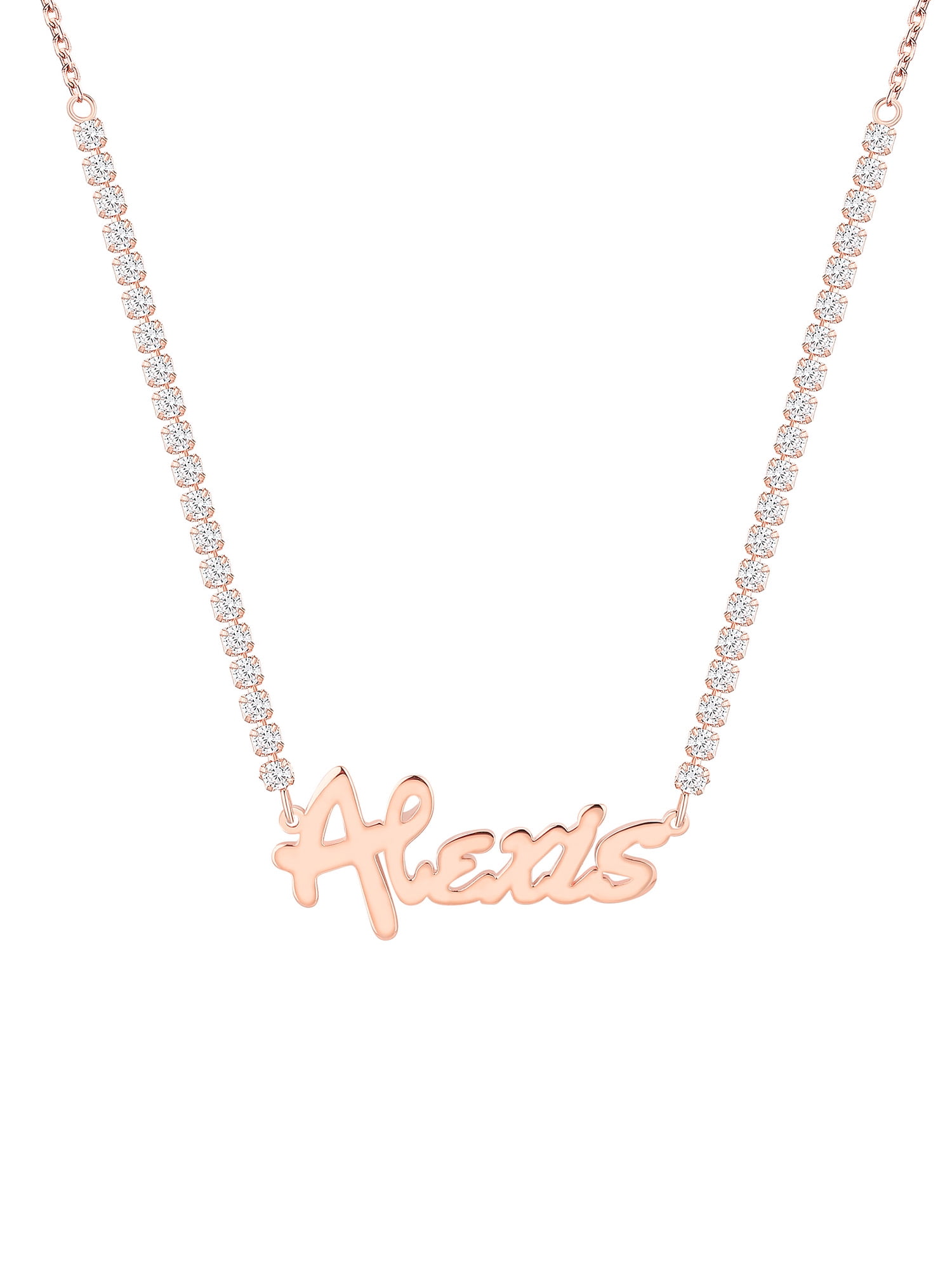 Personalized Planet Women's Bold Script Name Plaque CZ Chain Necklace
