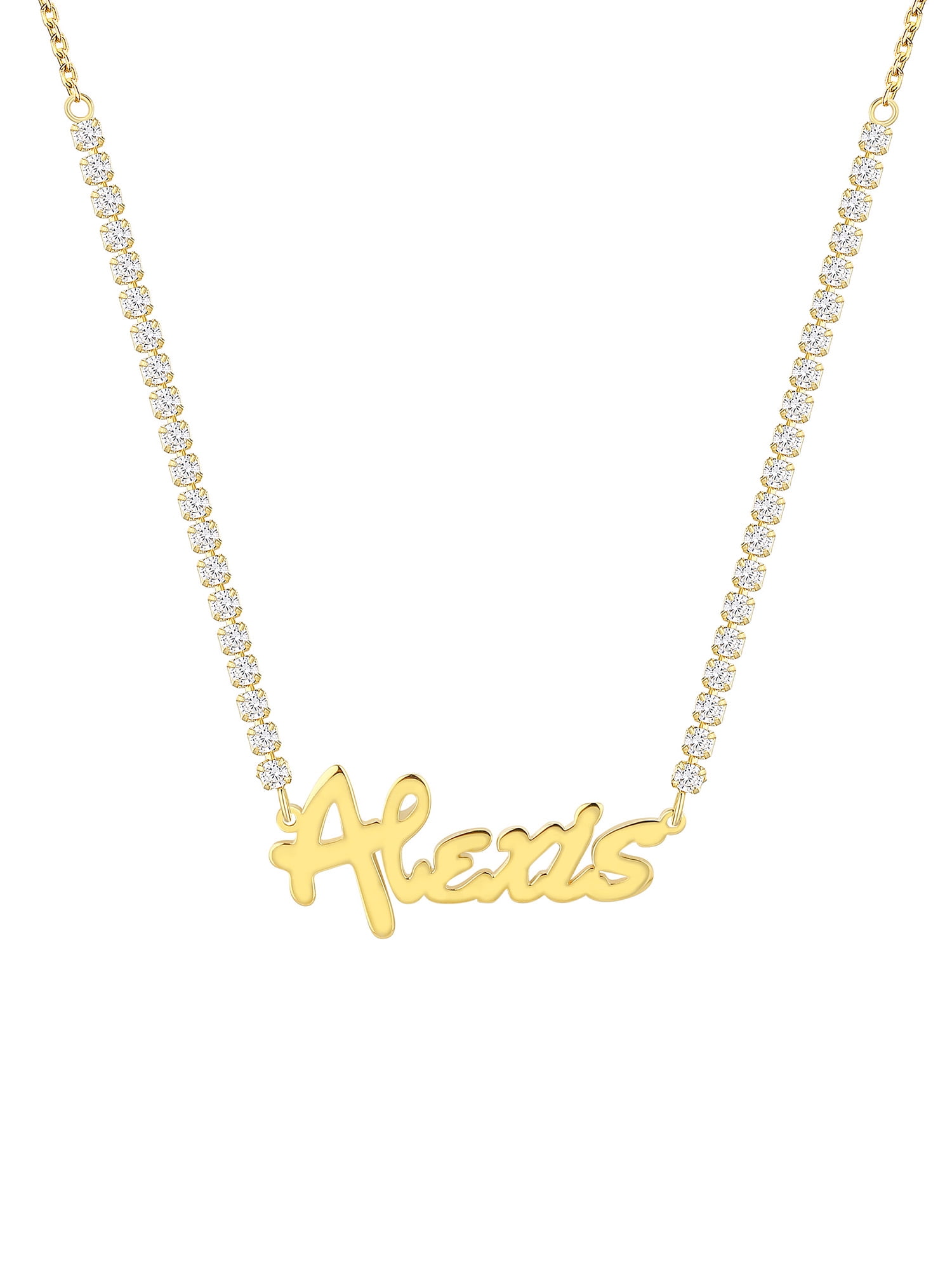 Personalized Planet Women's Bold Script Name Plaque CZ Chain Necklace