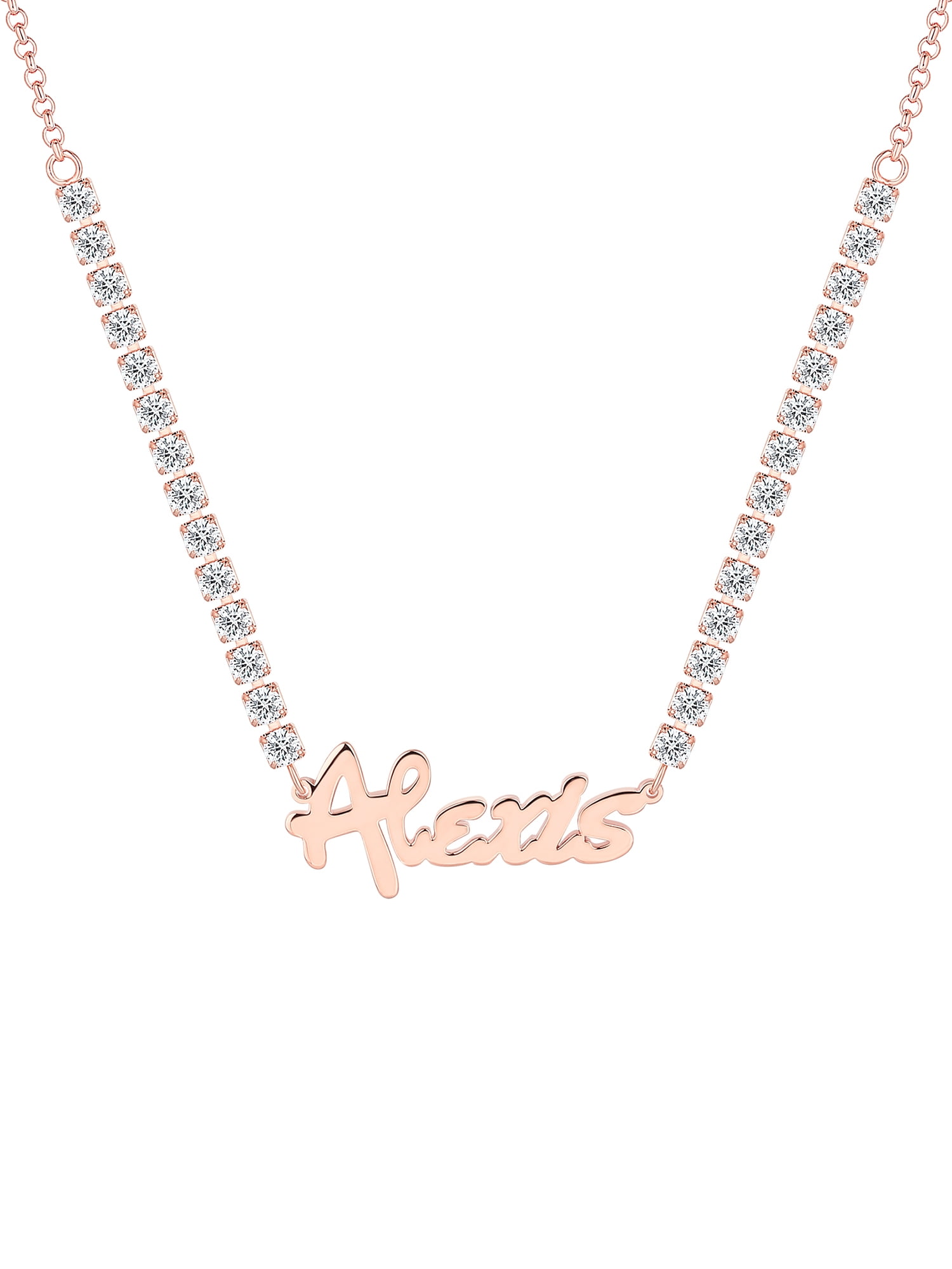 Personalized Planet Women's Bold Script Name Plaque CZ Chain Necklace