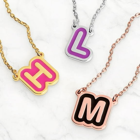 Personalized Planet Women's Bubble Initial with Enamel Outline Necklace